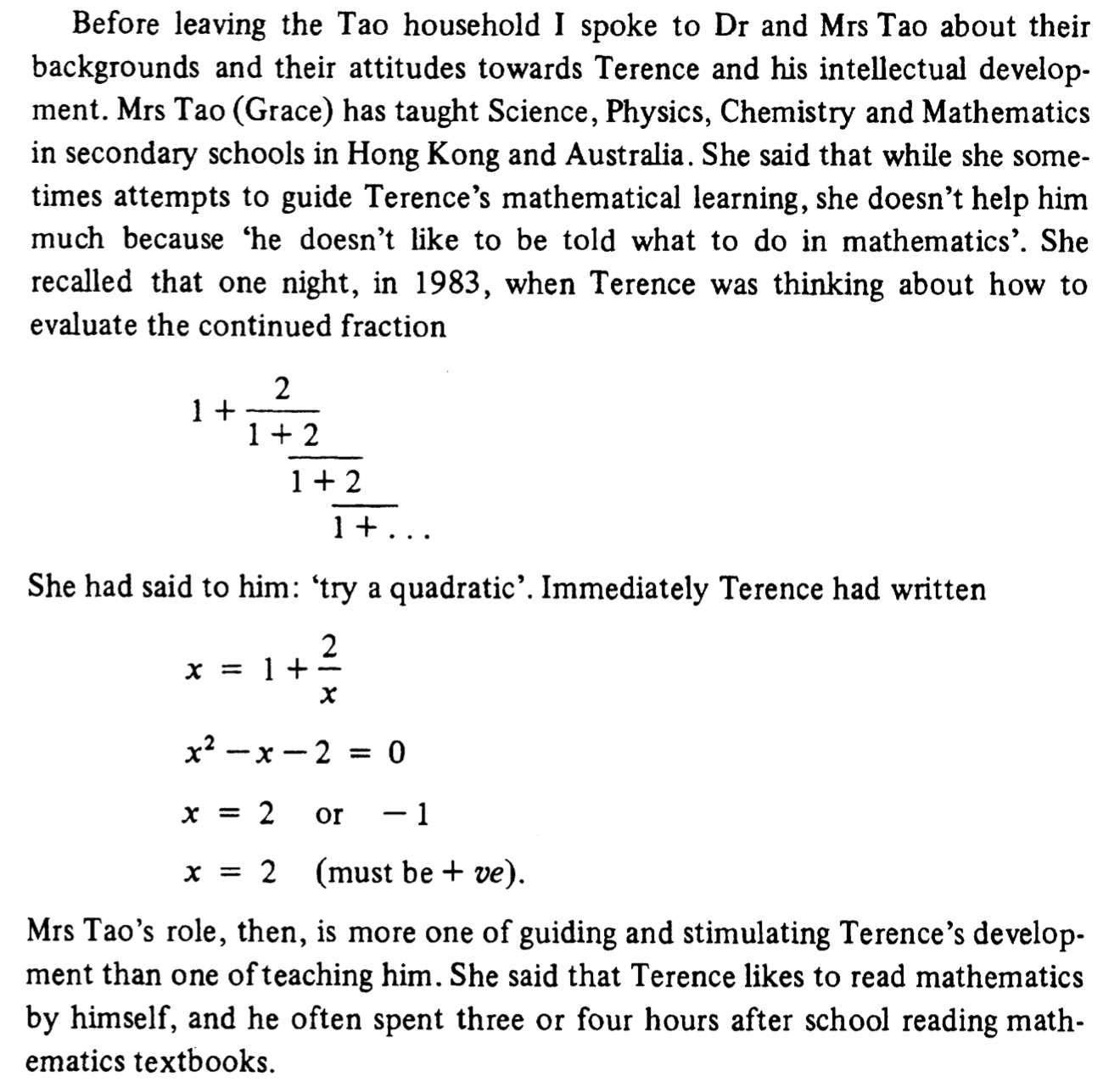 Terence Tao solves a continued fraction at age 7